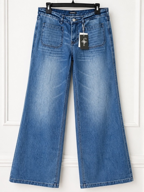 Flamingals Denim - High Rise Wide Leg Jeans XL Patch Pocket Stretch Denim 90s Sailor NWT